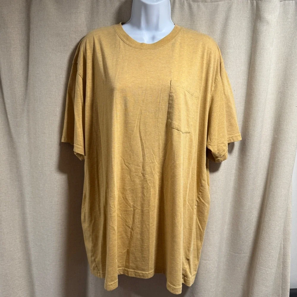 Prana XXL Mens Short Sleeve Crew Neck Pocket‎ T-Shirt Gold Yellow Casual